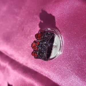 Elegant Peony Ring - Size 7, Black Metal with Red Peonies